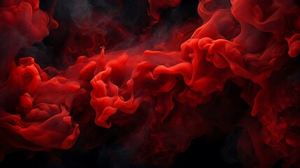 Vibrant Red Smoke Swirls Against Dramatic Black Background, Creating Striking Visual Impact