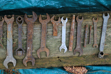 set of old rustic wrenches