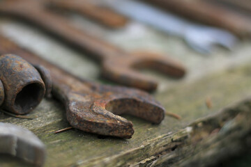set of old rustic wrenches