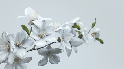 Blossoming branch of cherry on a white background. Close-up.