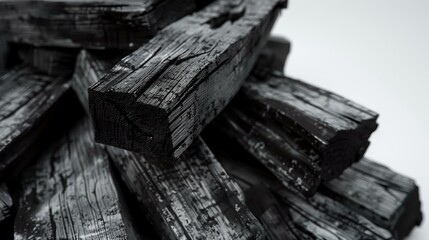 Pile of black coal isolated on white background. Close up.