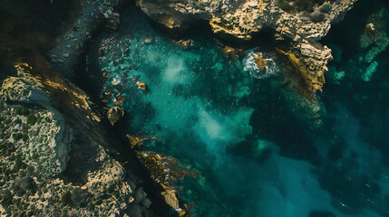 underwater view of a cave