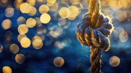 Fotobehang infinity knot rope on yellow bokeh lights background © jongaNU