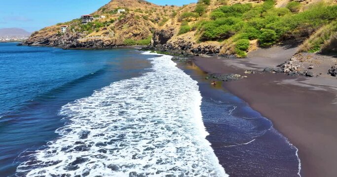 Aerial view of Ribeira Das Pratas beach in Santiago island in Cape Verde