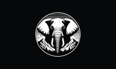 Elephant head, circle, mountain, round, desert design logo 