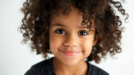 Child on neutral background with beautiful smile on his face