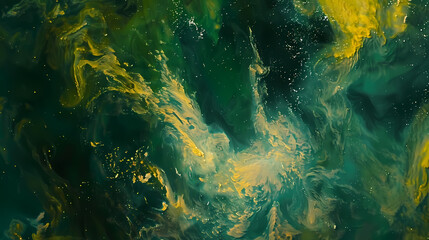 Abstract Swirls of Gold, Orange, and Emerald on Black Background