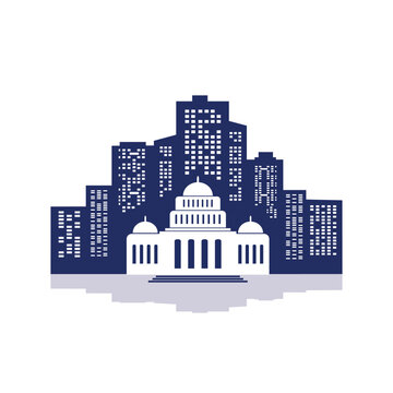 city skyline silhouette white building blue