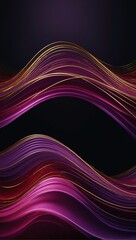 Exquisite Abstract Dark Gradient Background 3D Purple AND Red Wave Lines with Sparkling Frame Illumination and Glittering Pink-Gold Curved Decor