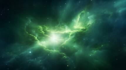 Obraz premium Vibrant Green Hues Illuminate Captivating Space Nebula in Spectacular Display: Cosmic Beauty Unveiled in Special Color Palette