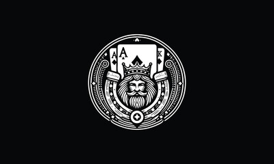 Circle, round logo with playing cards, King, Man, horse shoe design logo 