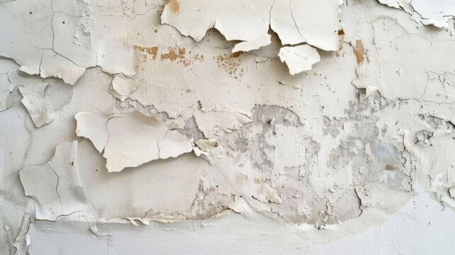 Damaged wall and cracked ceiling due to rain leakage and peeling paint on concrete surface