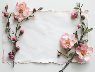 Elegant Spring Floral Border with Blank Paper for Invitation