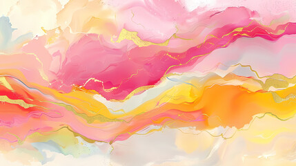 Vibrant Abstract Painting in Yellow, Pink, and Orange Hues - obrazy, fototapety, plakaty
