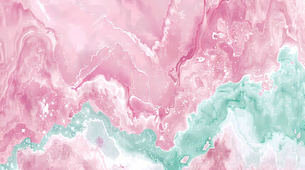 Pastel Pink and Green Watercolor Swirls on Canvas - obrazy, fototapety, plakaty