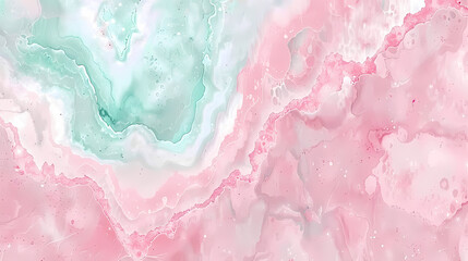 Pastel Pink and Green Watercolor Swirls on Canvas - obrazy, fototapety, plakaty