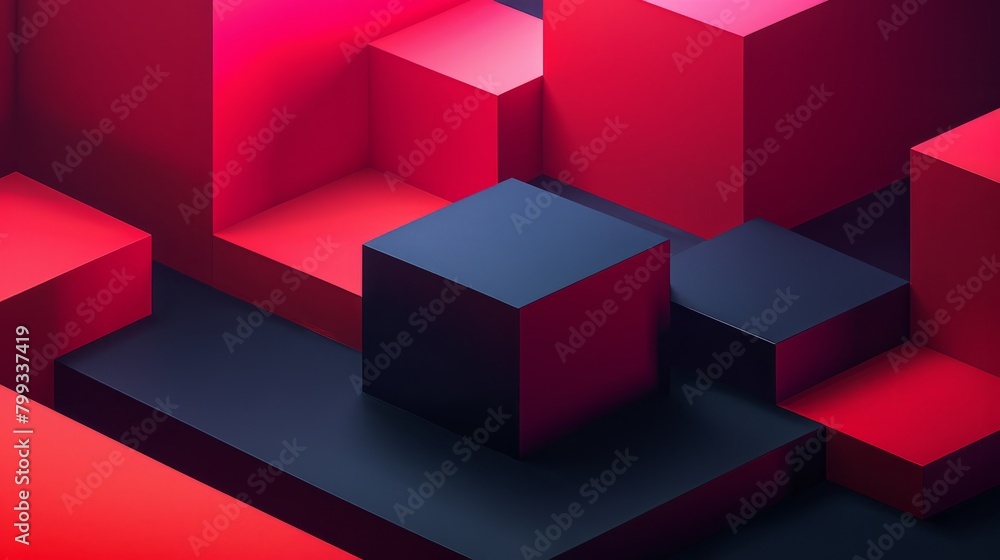 Aufkleber a 3d rendering of red and black cubes of varying sizes arranged in a staggered pattern.