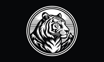 tiger head vector, circle with tiger head design logo, art 