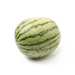 single whole watermelon fruit isolated on white background. clipping path included.