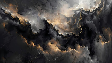 Abstract Smoke Art With Golden Accents on Dark Background - obrazy, fototapety, plakaty