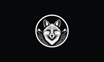 Fox head design logo with circle, round outline 