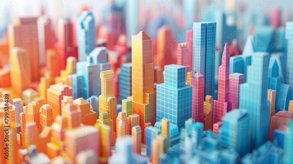 Poster a colorful 3d rendering of a city made of blocks