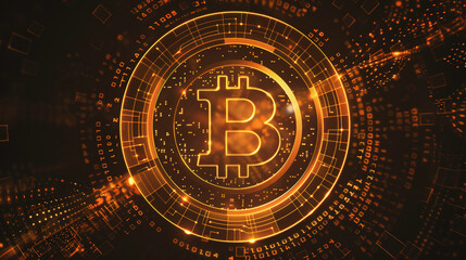 Encrypted Bitcoin Digital Blockchain Secure Wallet Data Transfer On Black Background