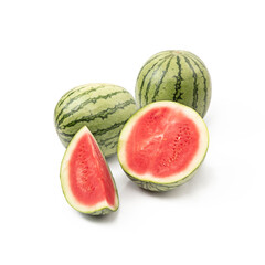 Set of fresh whole and slice watermelon fruit isolated on white background. clipping path included.
