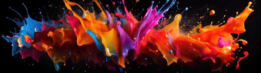 Vibrant Explosion of Colorful Paint Splashes in Mid-Air