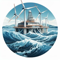 Obraz premium Tidal Power: Tidal turbines submerged in water, harnessing the energy from ocean tides.