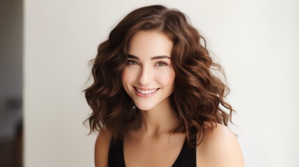Portrait of a Smiling Young Woman with Curly Hair