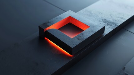 A glowing red square inside a dark gray concrete cube.