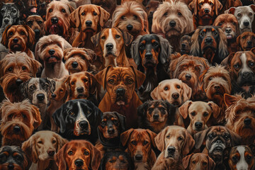 Variety of dogs closely grouped together. Dogs pattern. Generative AI
