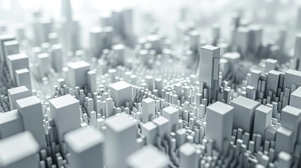 A grayscale image of a city made of blocks with one tower in the middle.