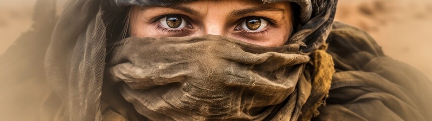 Mysterious eyes peeking through a desert scarf