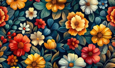 Seamless pattern illustration Ethnic Flowers, Generative AI