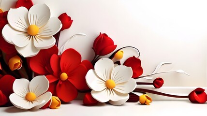 white flowers on red background