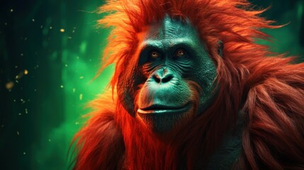 Vibrant Portrait of an Orangutan in a Mystical Forest