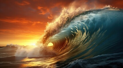 Majestic Ocean Wave at Sunset