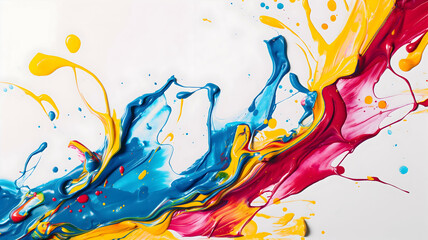 multi-colored splashes of acrylic paints on a white background, background for art courses banner	