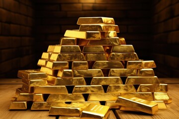 pile of gold bars in a vault