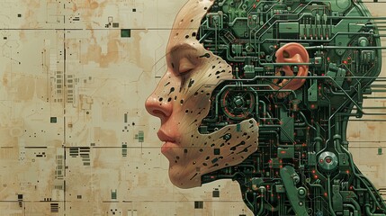 Tech-Brain Confluence - AI Neural Network Art - obrazy, fototapety, plakaty