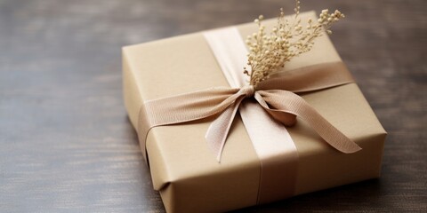 Elegant gift box with a simple bow and decorative twig