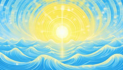 Fotobehang 太陽のエネルギー、陽気な様子が伝わる、水の波動が全体に広がっていくイラスト © Hiyoko maru