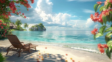 Holiday Themed D Rendering Reflect on Vacation Memories with a Colorful Island Getaway Backdrop