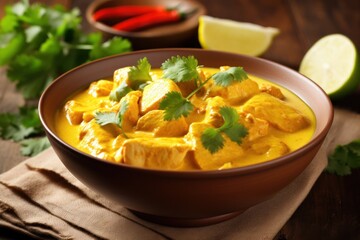Delicious creamy chicken curry served in a bowl