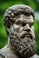 Naklejka premium Close-up of an ancient philosopher's statue with intricate details