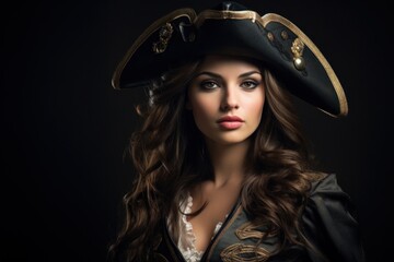 Obraz premium Mysterious woman in pirate costume posing dramatically