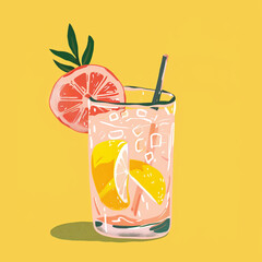 A glass filled with juice and lemons in it