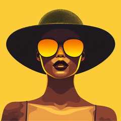 A summer fashion woman wearing a big hat and sunglasses